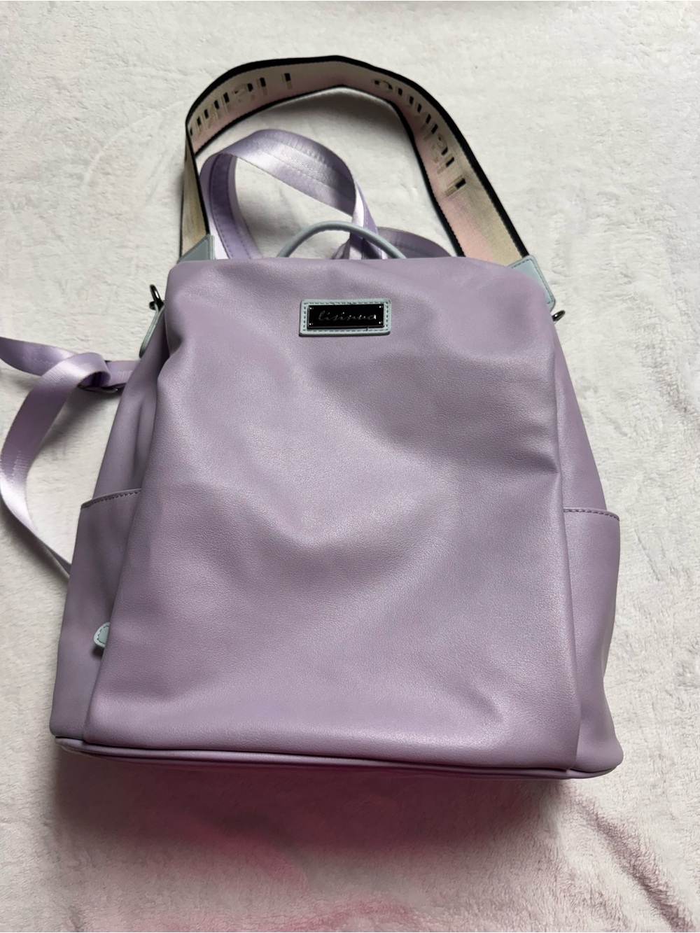 Lilac Faux-Leather Women's Backpack with Ribbon Shoulder Straps